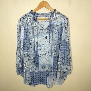 Cynthia Rowley Patchwork Floral Top Boho Tasseled Blouse